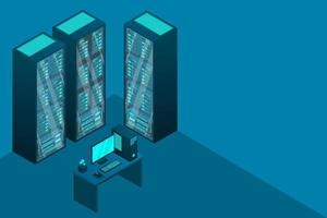 Web hosting and big data processing, server room rack vector