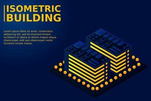 ciudad inteligente o concepto de vector isométrico de edificio inteligente. Edificios de infraestructura de desarrollo y planificación urbana de ciudad inteligente moderna