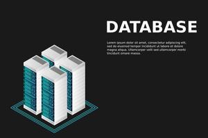 vector isométrico de la sala de servidores, tecnología futurista de protección y procesamiento de datos