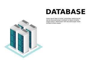 vector isométrico de la sala de servidores, tecnología futurista de protección y procesamiento de datos