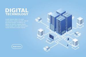 Concept of data network management .Vector isometric map with business networking servers computers and devices vector