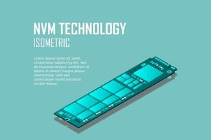 NVME Express M.2 memory realistic 3d isometric illustration, random access memory, personal computer hardware component vector