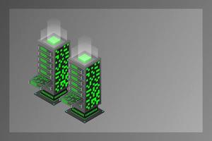 Datacenter isometric vector illustration. Abstract 3d hosting server or data center room background