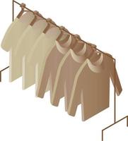colgar camisetas y sudaderas con capucha en perchas para la venta. Ilustración isométrica de ropa comercial, renderizado 3d. vector