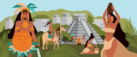 ilustración plana de la civilización maya vector