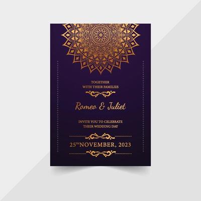 Wedding invitation card design template. double sided folding types with floral luxury mandala