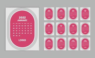 New year calendar design 2022 modern and red color template vector
