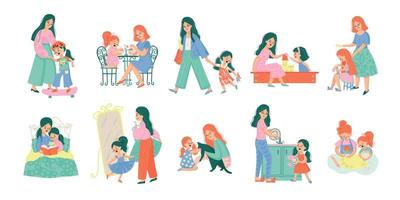 Mother Daughter Color Set vector