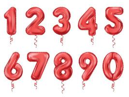 Balloon Numbers Red Realistic Icon Set vector