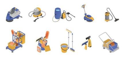 conjunto de iconos de servicio de limpieza profesional isométrica vector
