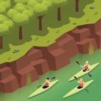 Canoeing Kayaking Isometric Compositing vector