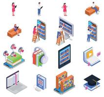 Digital Online Library Isometric Icon Set vector