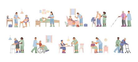 Elderly Care Flat Set vector