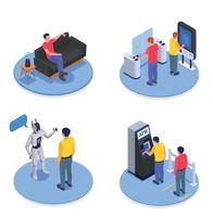 People Using Interfaces Isometric Icon Set vector