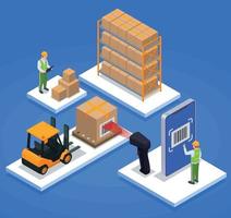 Modern Warehouse Isometric And Colored Concept vector