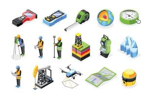 Geodesy Isometric Icon Set vector