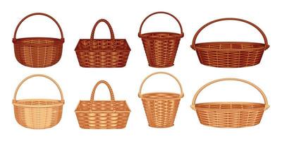 Wooden Baskets Wicker Set vector