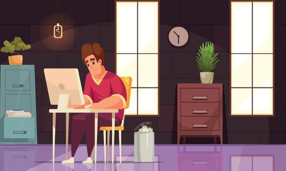 Daily Routine Background With Working Man vector