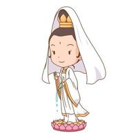 Cartoon character of Guanyin, Chinese goddess of mercy. vector