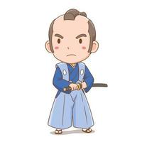 Cartoon character of cute Japanese samurai boy. vector