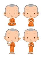 Cartoon character of Buddhist monks in different poses. vector