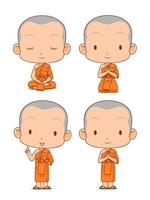 personaje de dibujos animados de monjes budistas en diferentes poses. vector