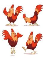 conjunto de pollo de dibujos animados en diferentes poses. vector