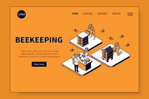 Beekeeping Isometric Landing Page vector