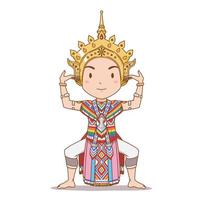 Cartoon character of traditional Thai dancer in Southern Thailand. Manorah dance. vector