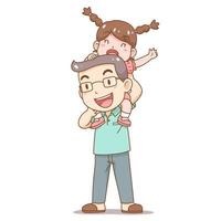 Ilustración de dibujos animados del día del padre. padre cargando a su hija sobre sus hombros. vector