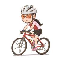 personaje de dibujos animados de chica ciclista. vector