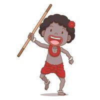 Cartoon character of Sakai boy holding baton, ethnic group of Thailand. vector
