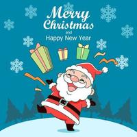 Merry Christmas greeting card with Santa Claus and gift boxes. vector