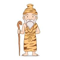 Cartoon character of old hermit holding staff. vector