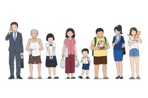 Set of various people in different poses standing on street. vector
