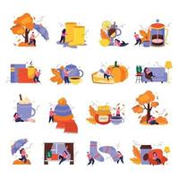 Cozy Fall Icons Set vector