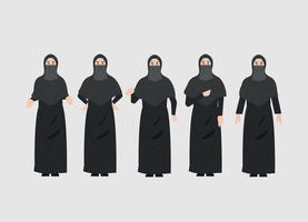 set of muslim woman wearing nikab with varous poses vector