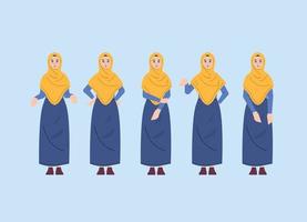 set of muslim woman wearing hijab with various poses vector