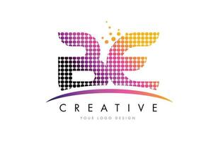 BE B E Letter Logo Design with Magenta Dots and Swoosh vector