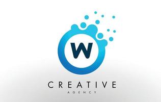 w Letter Logo. Blue Dots Bubble Design Vector