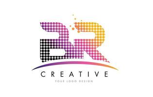 BR B R Letter Logo Design with Magenta Dots and Swoosh vector