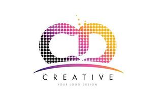 CD C D Letter Logo Design with Magenta Dots and Swoosh vector