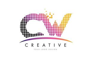 CW C W Letter Logo Design with Magenta Dots and Swoosh vector