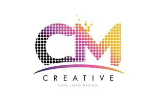 CM C M Letter Logo Design with Magenta Dots and Swoosh vector