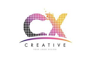 CX C X Letter Logo Design with Magenta Dots and Swoosh vector