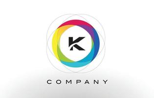 K Letter Logo with Rainbow Circle Design. vector