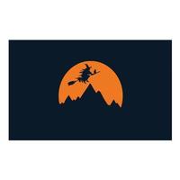 Witch Flying with Broom and Cat vector