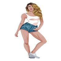 Fashion Model Posing in Denim Shorts vector