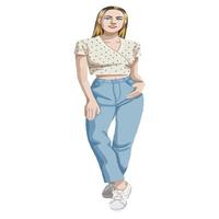 Mature Fashion Model Posing in Jeans vector