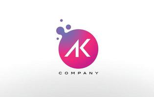 Diseño de logotipo de puntos de letra ak con burbujas de moda creativas. vector